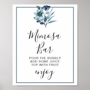 Rustik akvarellillustration Blå blomsterbukett Poster