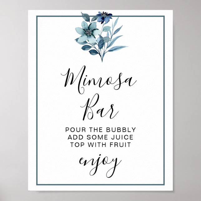 Rustik akvarellillustration Blå blomsterbukett Poster (Framsidan)