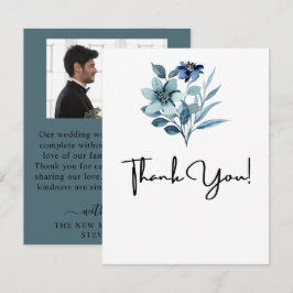 Rustik akvarellillustration Blå blomsterbukett Tack Kort