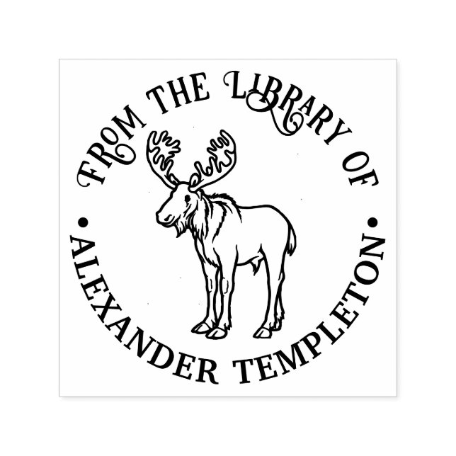 Rustik Älg Med Horn #2 Biblioteksboknamn Självfärgande Stämpel (Design)