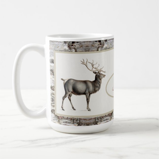 Rustik Älg/Ren Hjortfamilj Monogram Kaffemugg (Vänster)