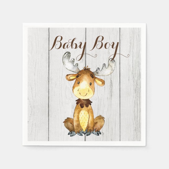 Rustik älgtavla för baby shower pappersservett (Framsidan)