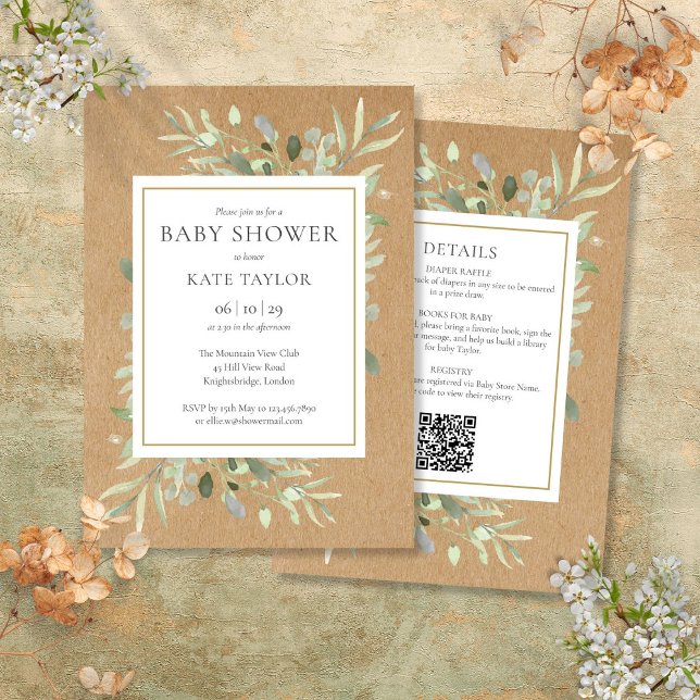 Rustik Allt-i-ett Baby Shower Strössel Greenery Inbjudningar (Rustic All In One Baby Shower Sprinkle Greenery Invitation)