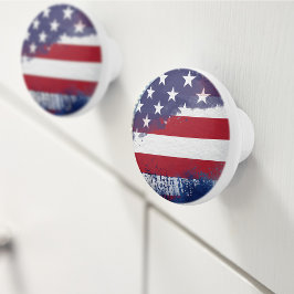 Rustik amerikansk flagga keramisk draghandtag knopp