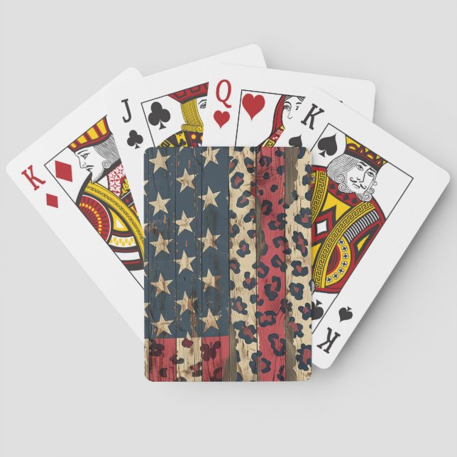 Rustik amerikansk flagga leopardtryck (1) casinokort (Baksidan)
