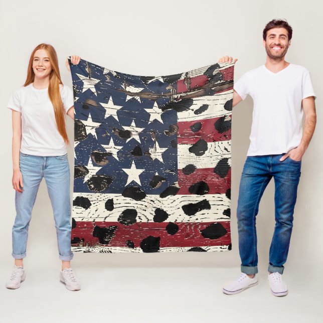 Rustik amerikansk flagga leopardtryck (2) fleecefilt (På plats)