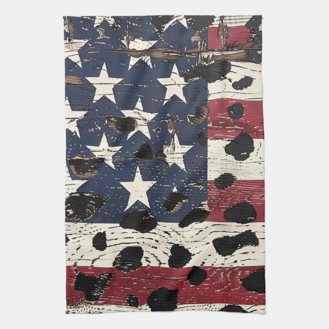 Rustik amerikansk flagga leopardtryck (2) kökshandduk (Vertikal)