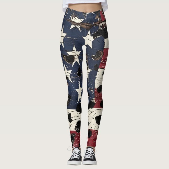 Rustik amerikansk flagga leopardtryck (2) leggings (Framsida)