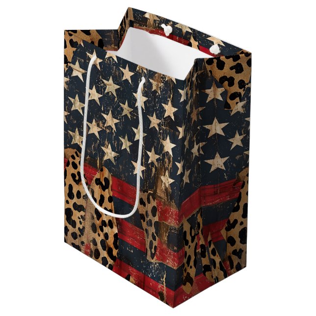 Rustik amerikansk flagga leopardtryck (3) (Framsidan Vinklad)