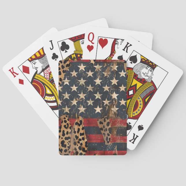Rustik amerikansk flagga leopardtryck (3) casinokort (Baksidan)