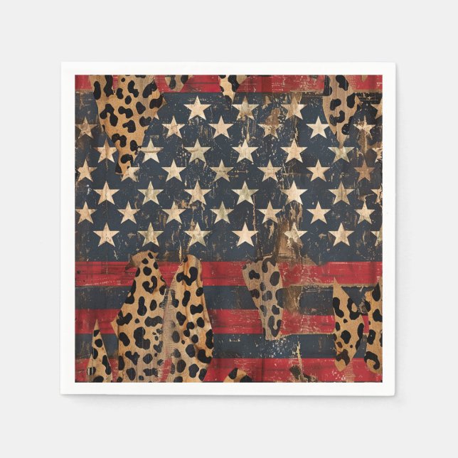 Rustik amerikansk flagga leopardtryck (3) pappersservett (Framsidan)
