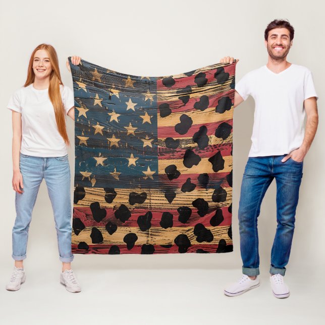 Rustik amerikansk flagga leopardtryck (4) fleecefilt (På plats)