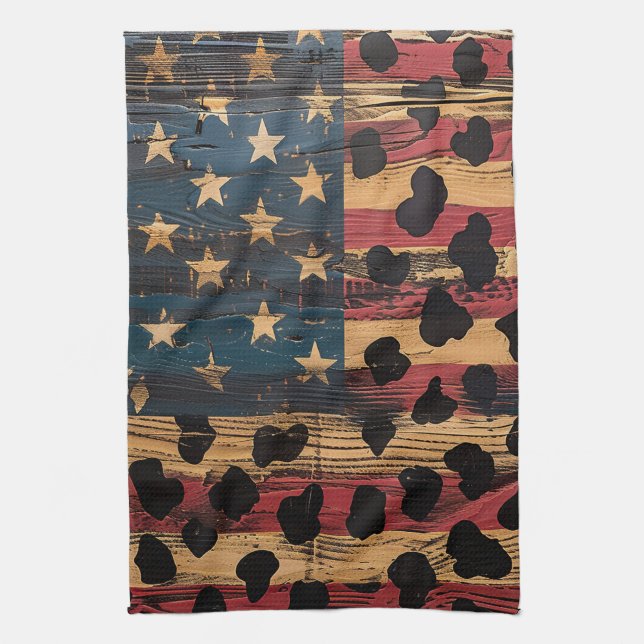 Rustik amerikansk flagga leopardtryck (4) kökshandduk (Vertikal)
