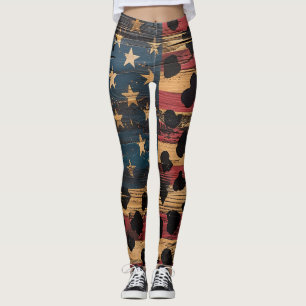 Rustik amerikansk flagga leopardtryck (4) leggings