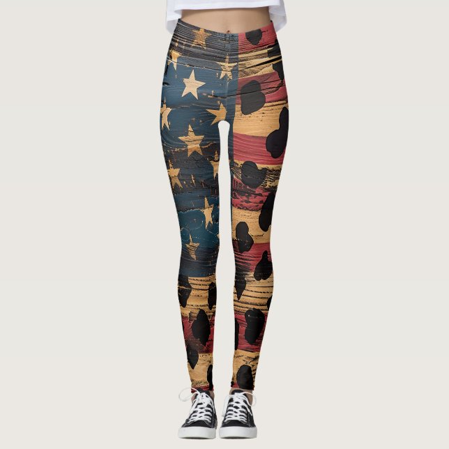 Rustik amerikansk flagga leopardtryck (4) leggings (Framsida)