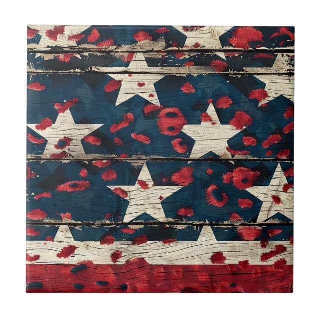 Rustik amerikansk flagga leopardtryck (5) kakelplatta (Framsidan)