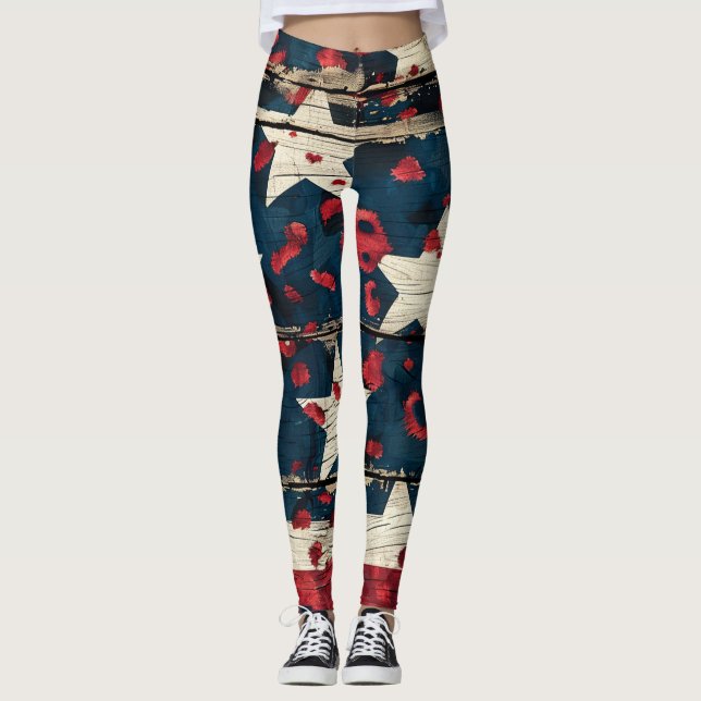 Rustik amerikansk flagga leopardtryck (5) leggings (Framsida)