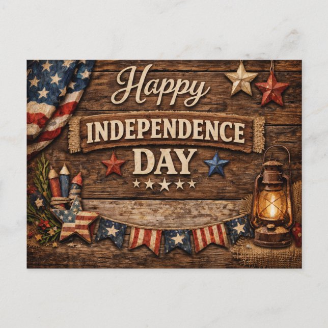 Rustik amerikansk självständighetsdag helg vykort (Framsida)