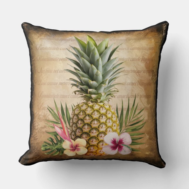 Rustik Ananas Fransk Kalligrafi Stylish Chic Kudde (Framsida)