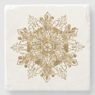 Rustik Ändå Elegant Wintery Golden Snowflake Stenunderlägg