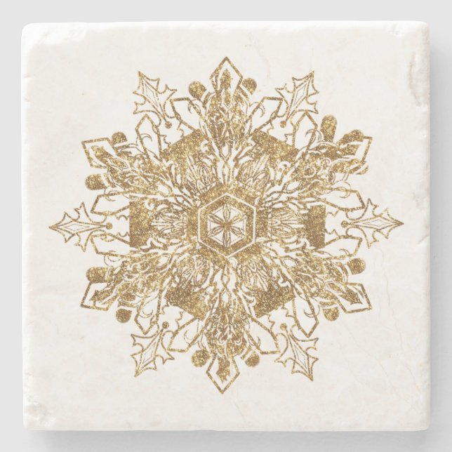 Rustik Ändå Elegant Wintery Golden Snowflake Stenunderlägg (Framsidan)