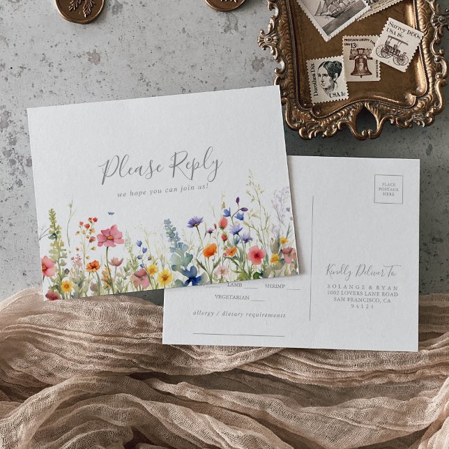 Rustik äng botanisk menyval RSVP vykort (Skapare uppladdad)