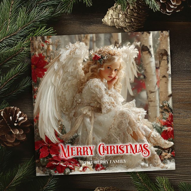 Rustik änglalik ängel röd guld festlig strålning  julkort (Rustic angelic angel red gold festive radiation card)