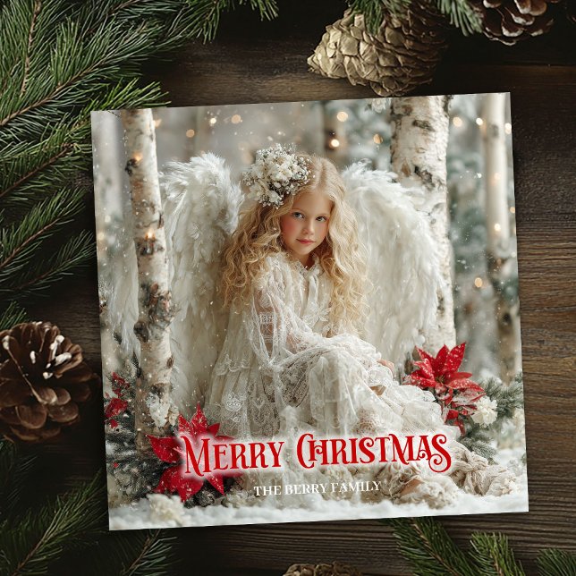 Rustik änglalik ängel röd guld festlig vacker  julkort (Rustic angelic angel red gold festive beautiful card)