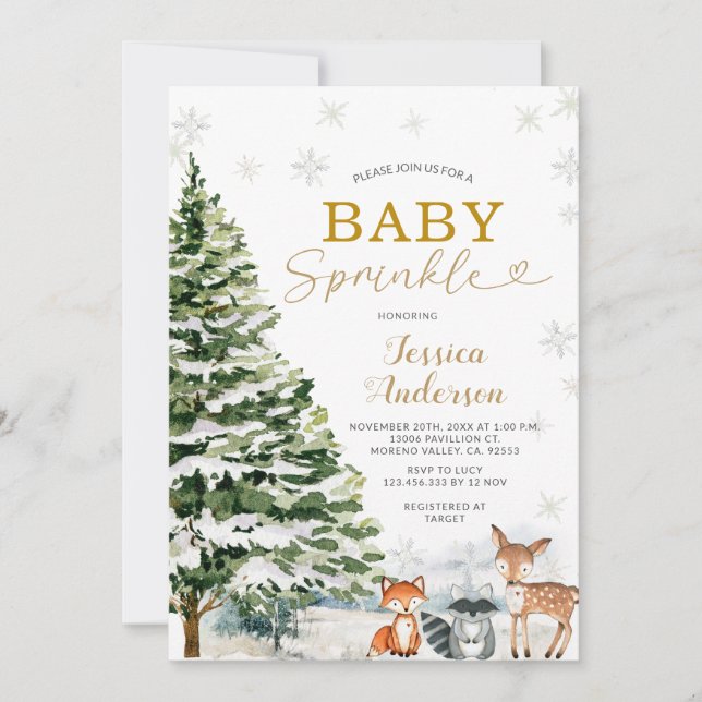 Rustik Animal Gräs Träd, jul, Baby Sprinkle Inbjudningar (Framsida)