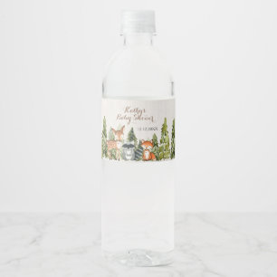 Rustik Animals Wood White Blommigt Baby Shower Vattenflaskor Etikett