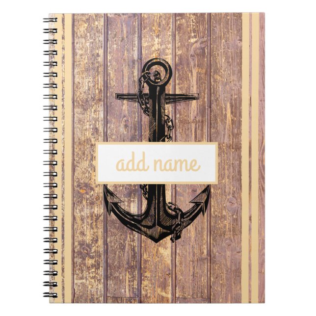 Rustik Ankar Namn Marin Tema Gul Anteckningsbok (Framsidan)