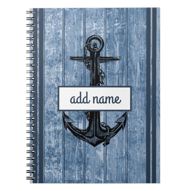 Rustik Ankar Tonavyblått Namn Marin Notering Anteckningsbok (Framsidan)