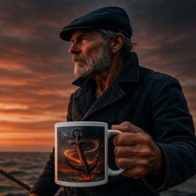 Rustik ankare med brandljus - Nautiska havet Älska Jumbo Mugg (Skapare uppladdad)