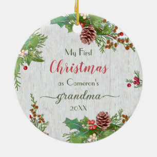 Rustik Anpassningsbar Photo New Grandma 1:a jul Julgransprydnad Keramik