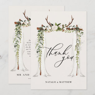 Rustik antler och vattenfärgad blommigt canopy brö tack kort