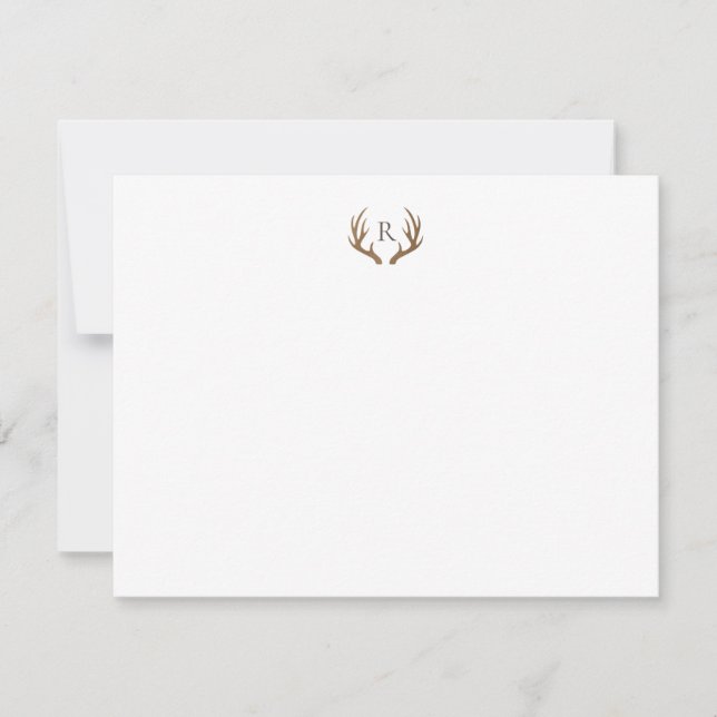 Rustik Antlers Monotgram-anteckningskort Tack Kort (Framsida)