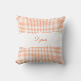 Rustik apelsin gingham personligt namn kudde
