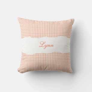 Rustik apelsin gingham personligt namn kudde
