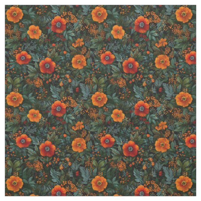 Rustik apelsin grön botanisk djärv vintage blommig tyg (Provkarta)