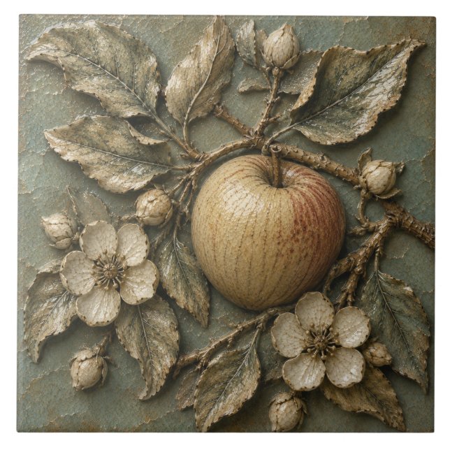 Rustik äppelblomsterodling Falsk relief Kakelplatta (Framsidan)