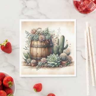Rustik Arrangemang av suckulens och kacti Pappersservett