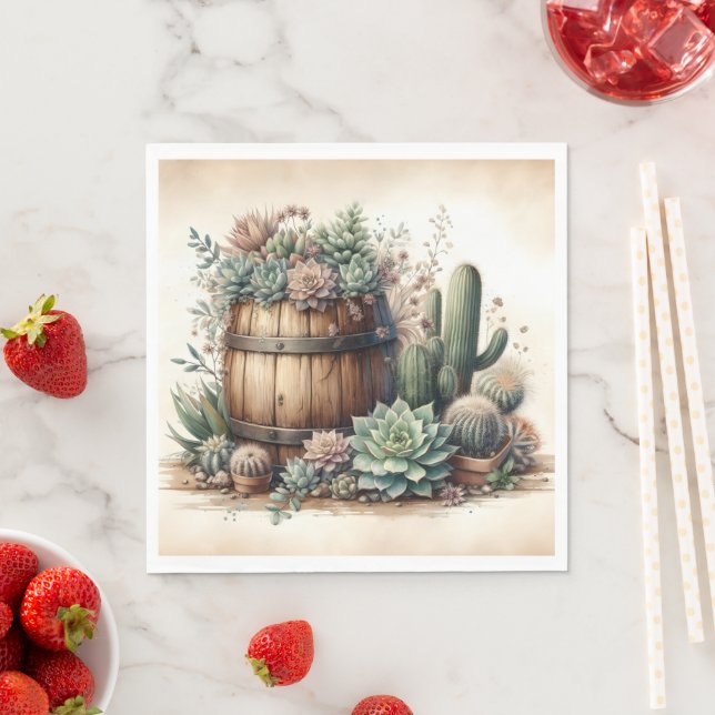 Rustik Arrangemang av suckulens och kacti Pappersservett (Insitu)