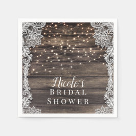Rustik Askbrun Trä Spets & Ljus Bröllop Brud- Pappersservett