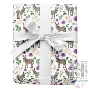 Rustik Åsna Blommig Lila Inpackningspapper Presentpapper