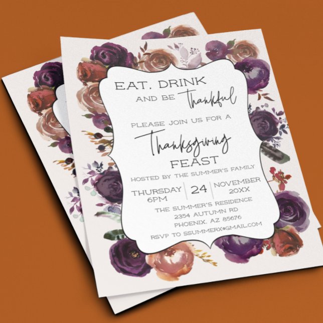 Rustik Ät Drick Tacksam Thanksgiving Blommig Ros Flygblad (Skapare uppladdad)