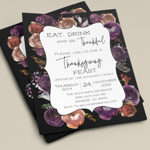 Rustik ät drick tacksam Thanksgiving Blommig Ros Flygblad