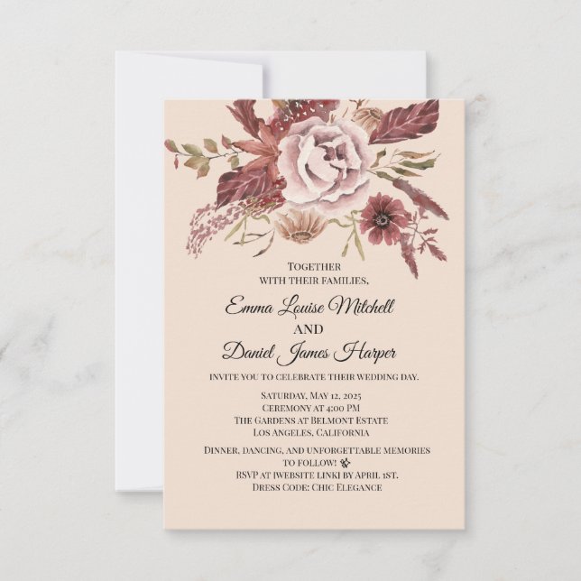 Rustik Autumn Blooms Light Beige Watercolor Inbjudningar (Framsida)