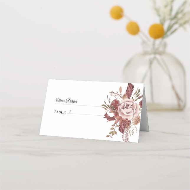 Rustik Autumn Blooms, vattenfärg Placeringskort (Framsida)