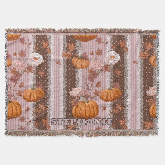 Rustik Autumn Pumpkins & Blommigt Snöre Seamless Filt (Framsidan)