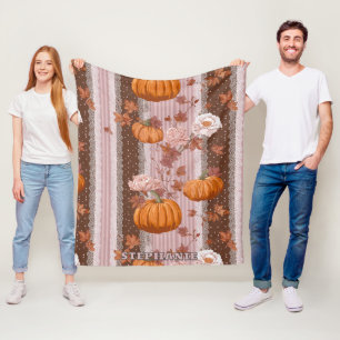 Rustik Autumn Pumpkins & Blommigt Snöre Seamless Fleecefilt